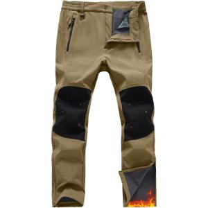 imageTBMPOY Mens Snow Ski Pants Waterproof Fleece Lined Winter Insulated Softshell Outdoor Snowboard Skiing Zipper Bottom LegKhaki