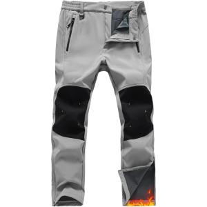 imageTBMPOY Mens Snow Ski Pants Waterproof Fleece Lined Winter Insulated Softshell Outdoor Snowboard Skiing Zipper Bottom LegLight Gray