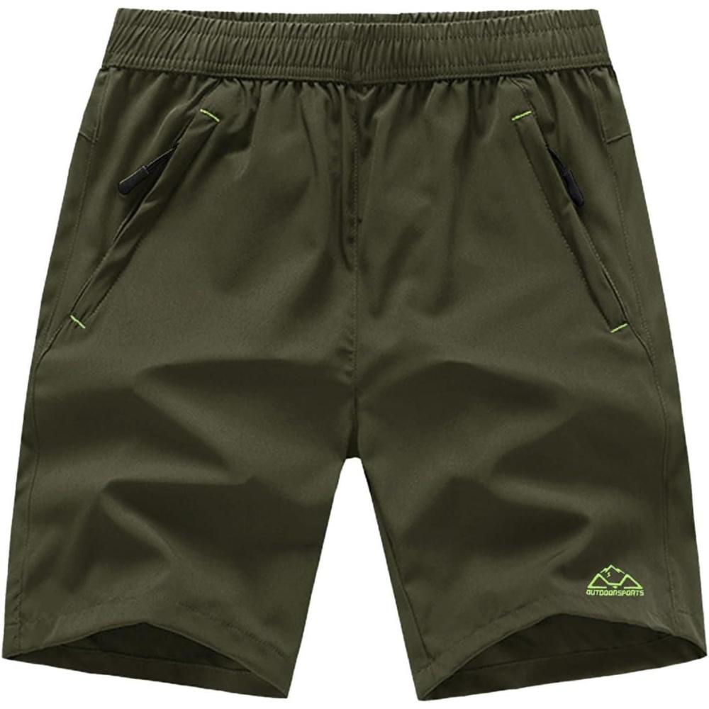 imageTBMPOY Mens Hiking Shorts Quick Dry Athletic Gym Workout Short with Zipper PocketsA28army GreenGreen