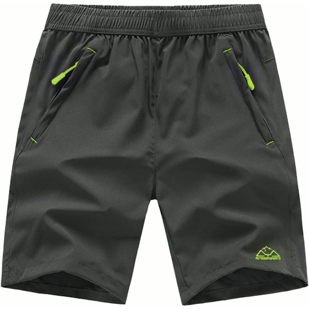 imageTBMPOY Mens Hiking Shorts Quick Dry Athletic Gym Workout Short with Zipper PocketsA30dark GreyGreen