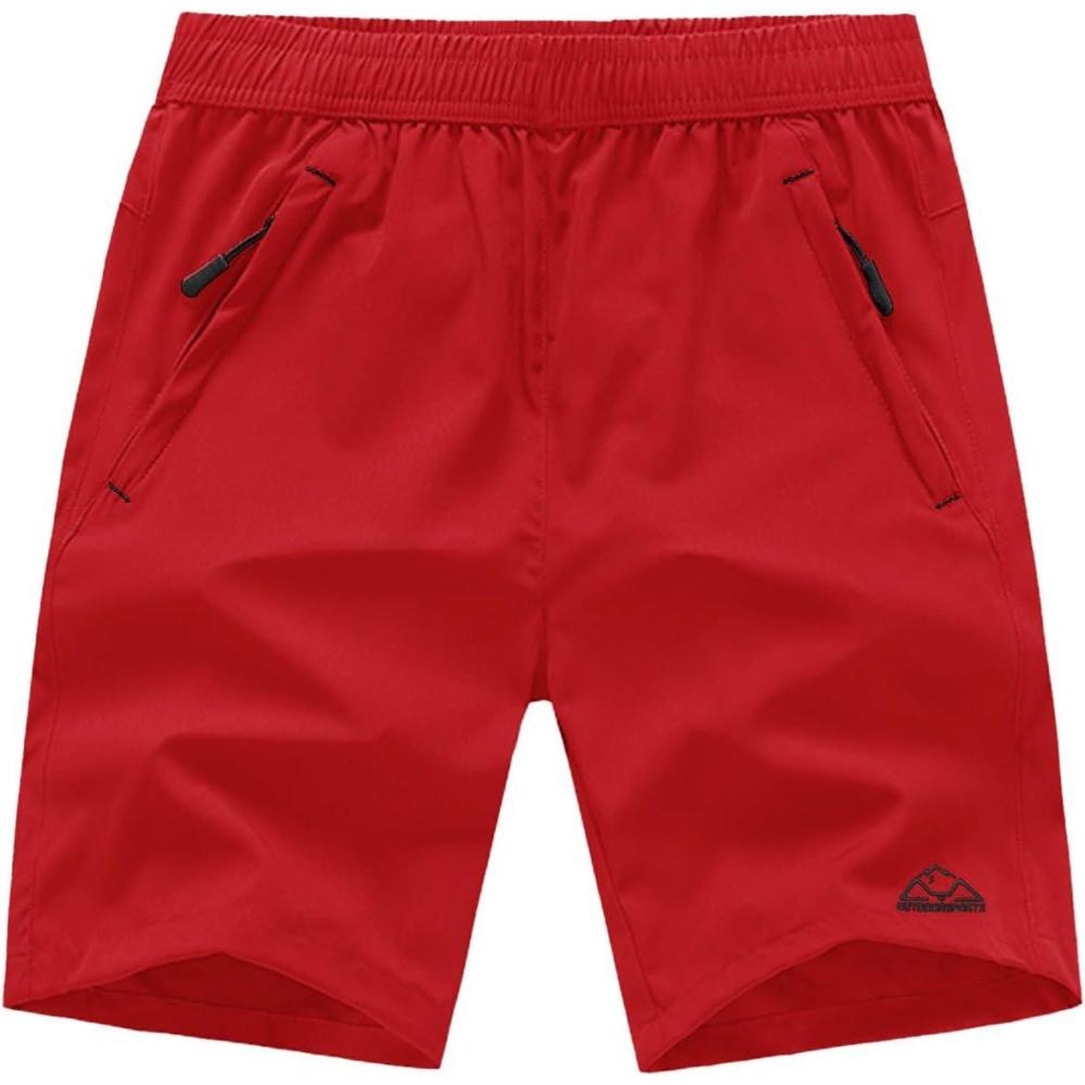 imageTBMPOY Mens Hiking Shorts Quick Dry Athletic Gym Workout Short with Zipper PocketsB10red