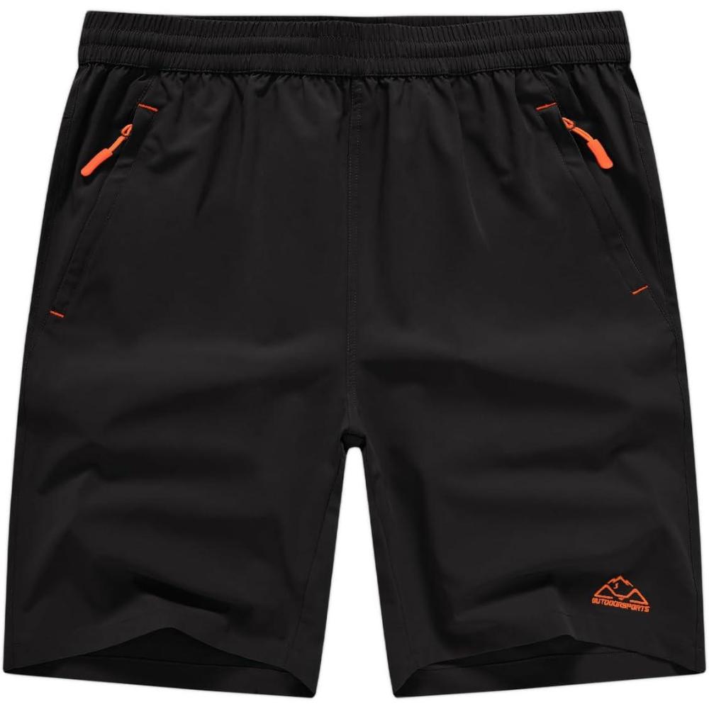 imageTBMPOY Mens Hiking Shorts Quick Dry Athletic Gym Workout Short with Zipper PocketsBlack