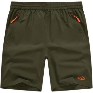 imageTBMPOY Mens Hiking Shorts Quick Dry Athletic Gym Workout Short with Zipper PocketsArmy Green