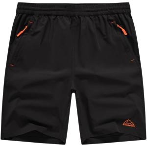 imageTBMPOY Mens Hiking Shorts Quick Dry Athletic Gym Workout Short with Zipper PocketsBlack