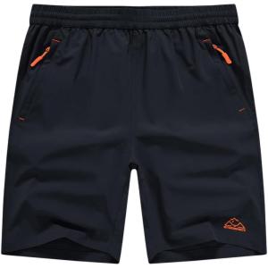 imageTBMPOY Mens Hiking Shorts Quick Dry Athletic Gym Workout Short with Zipper PocketsNavy