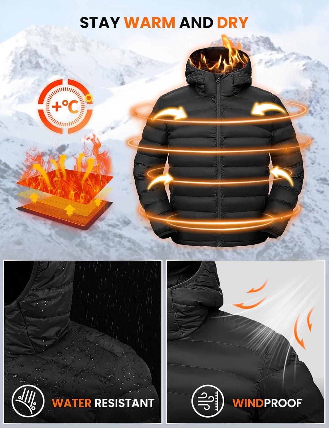 imageTBMPOY Mens Lightweight Packable Puffer Jackets Hooded Winter Bubble Coat Warm WaterResistant for Travel Casual HikingBlack