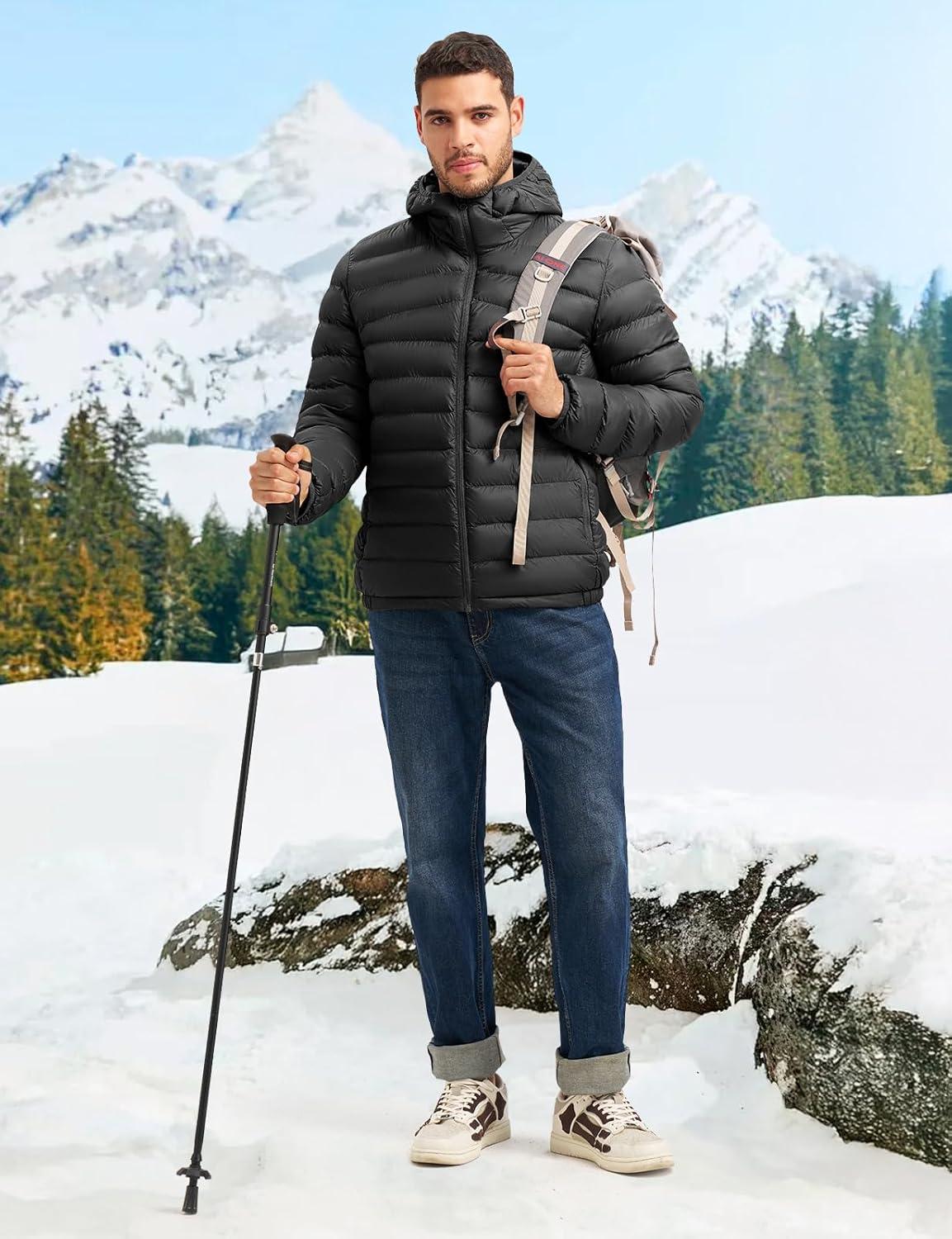 imageTBMPOY Mens Lightweight Packable Puffer Jackets Hooded Winter Bubble Coat Warm WaterResistant for Travel Casual HikingBlack
