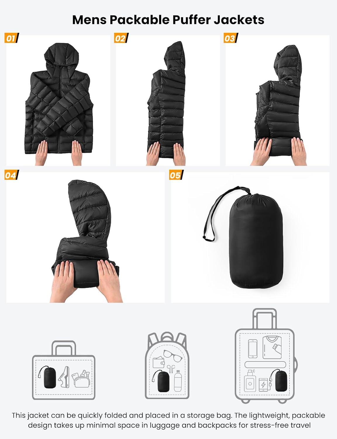 imageTBMPOY Mens Lightweight Packable Puffer Jackets Hooded Winter Bubble Coat Warm WaterResistant for Travel Casual HikingBlack
