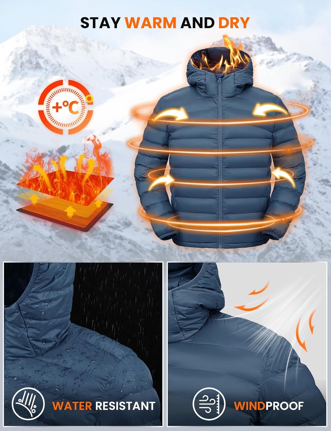 imageTBMPOY Mens Lightweight Packable Puffer Jackets Hooded Winter Bubble Coat Warm WaterResistant for Travel Casual HikingDark Blue
