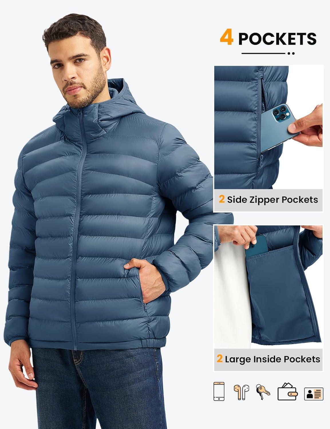 imageTBMPOY Mens Lightweight Packable Puffer Jackets Hooded Winter Bubble Coat Warm WaterResistant for Travel Casual HikingDark Blue