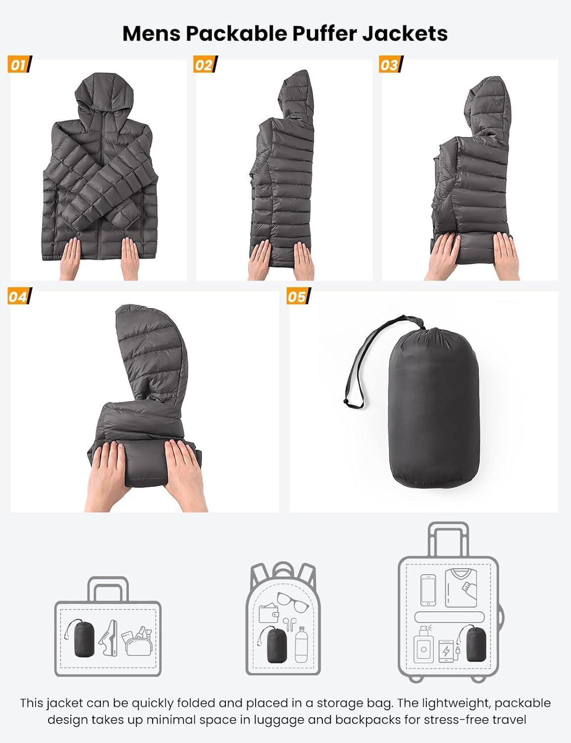 imageTBMPOY Mens Lightweight Packable Puffer Jackets Hooded Winter Bubble Coat Warm WaterResistant for Travel Casual HikingDark Grey