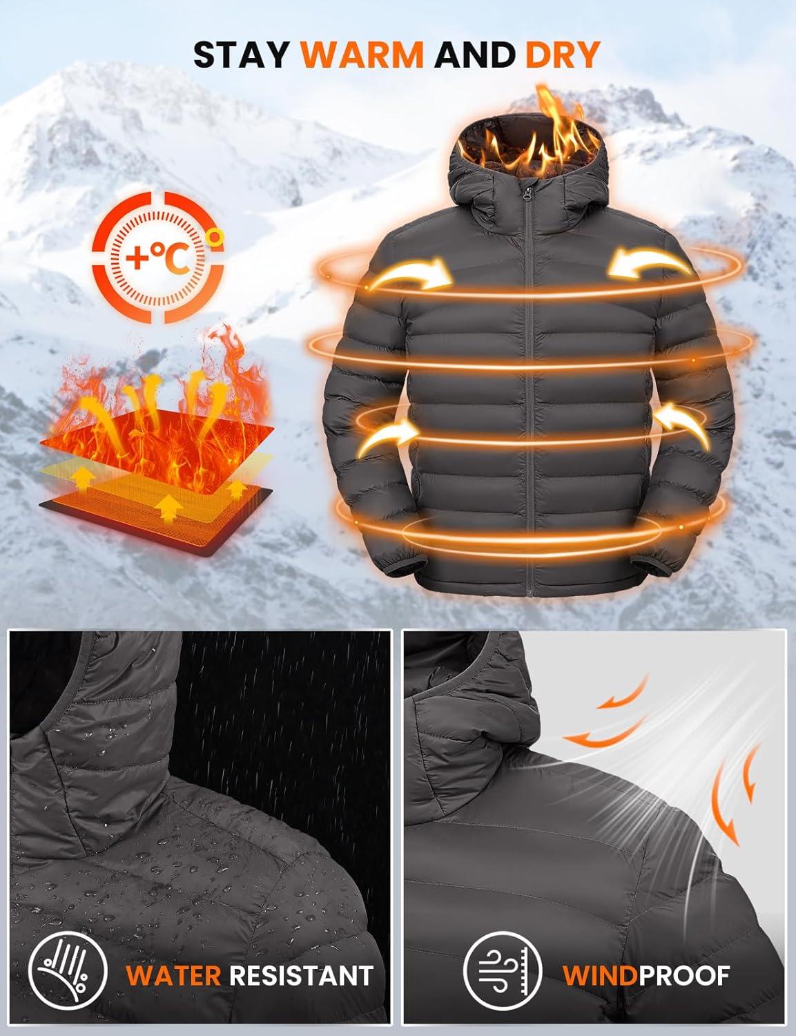 imageTBMPOY Mens Lightweight Packable Puffer Jackets Hooded Winter Bubble Coat Warm WaterResistant for Travel Casual HikingDark Grey