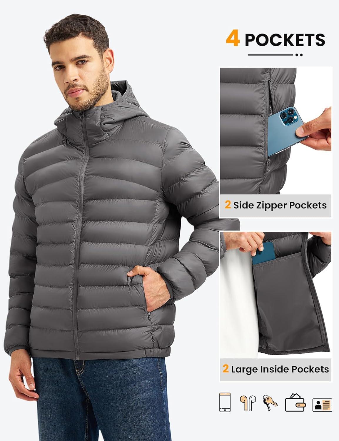 imageTBMPOY Mens Lightweight Packable Puffer Jackets Hooded Winter Bubble Coat Warm WaterResistant for Travel Casual HikingDark Grey