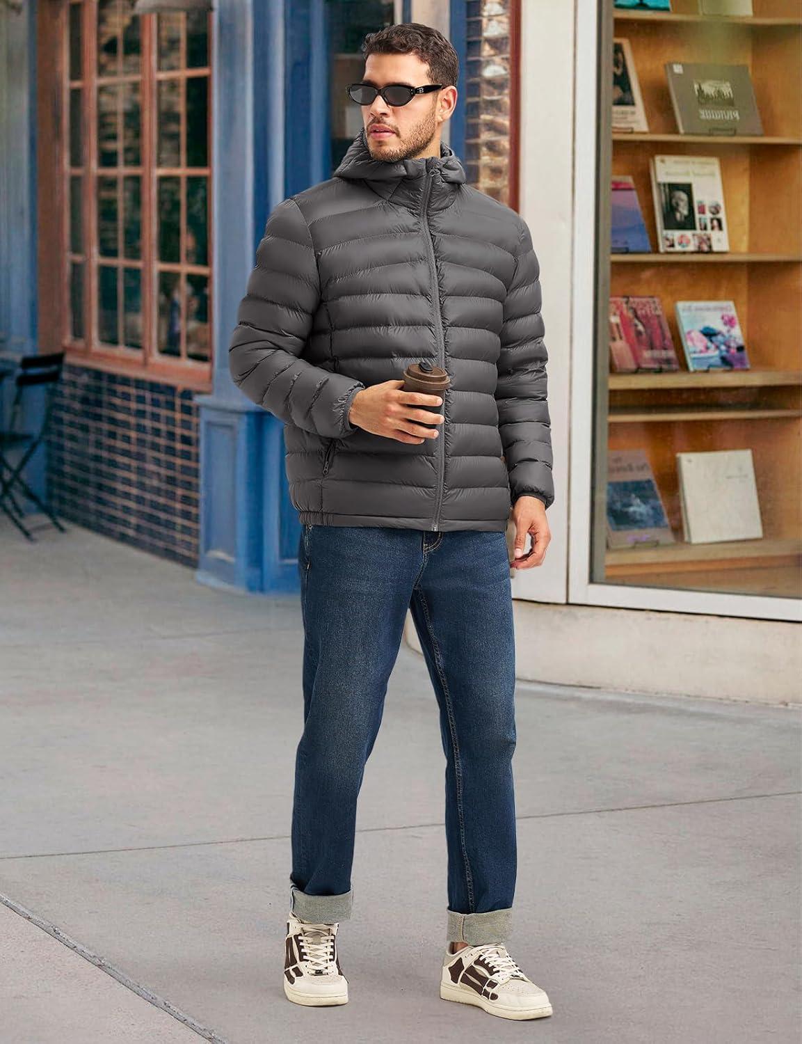 imageTBMPOY Mens Lightweight Packable Puffer Jackets Hooded Winter Bubble Coat Warm WaterResistant for Travel Casual HikingDark Grey
