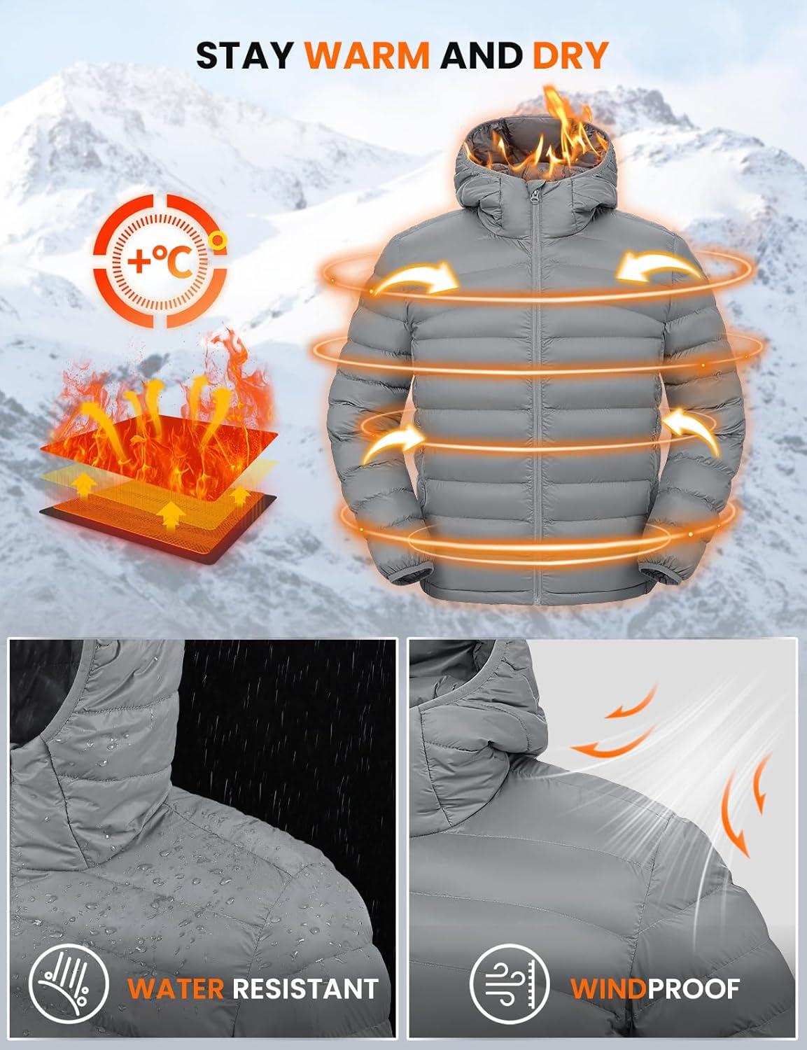 imageTBMPOY Mens Lightweight Packable Puffer Jackets Hooded Winter Bubble Coat Warm WaterResistant for Travel Casual HikingLight Grey