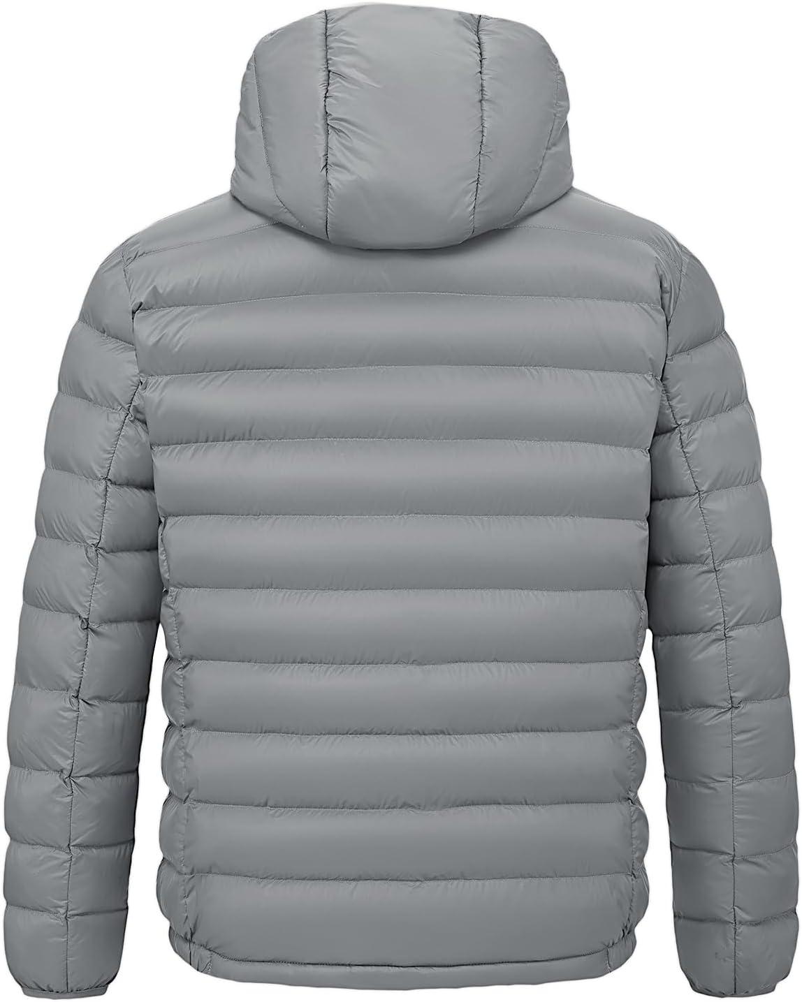 imageTBMPOY Mens Lightweight Packable Puffer Jackets Hooded Winter Bubble Coat Warm WaterResistant for Travel Casual HikingLight Grey