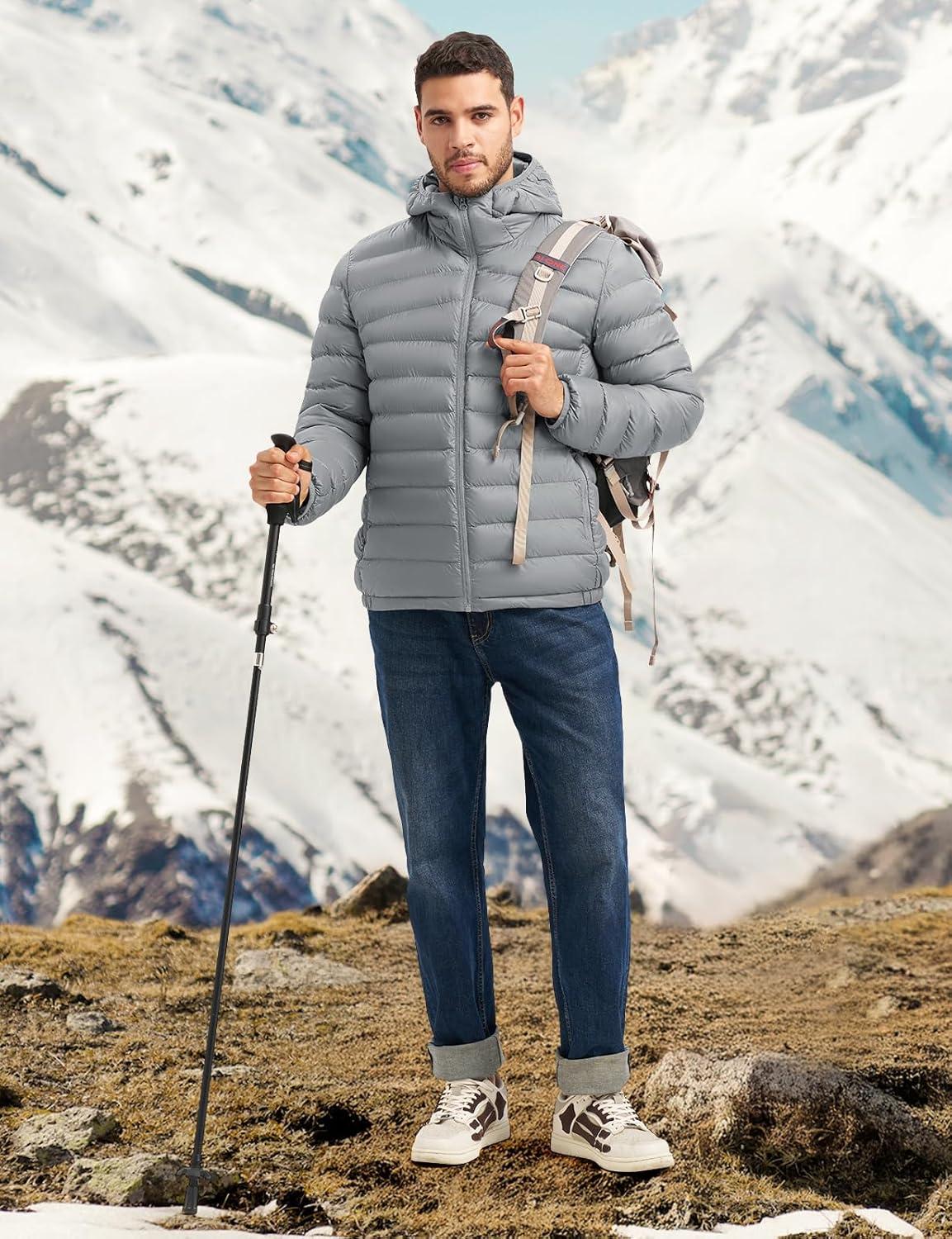 imageTBMPOY Mens Lightweight Packable Puffer Jackets Hooded Winter Bubble Coat Warm WaterResistant for Travel Casual HikingLight Grey
