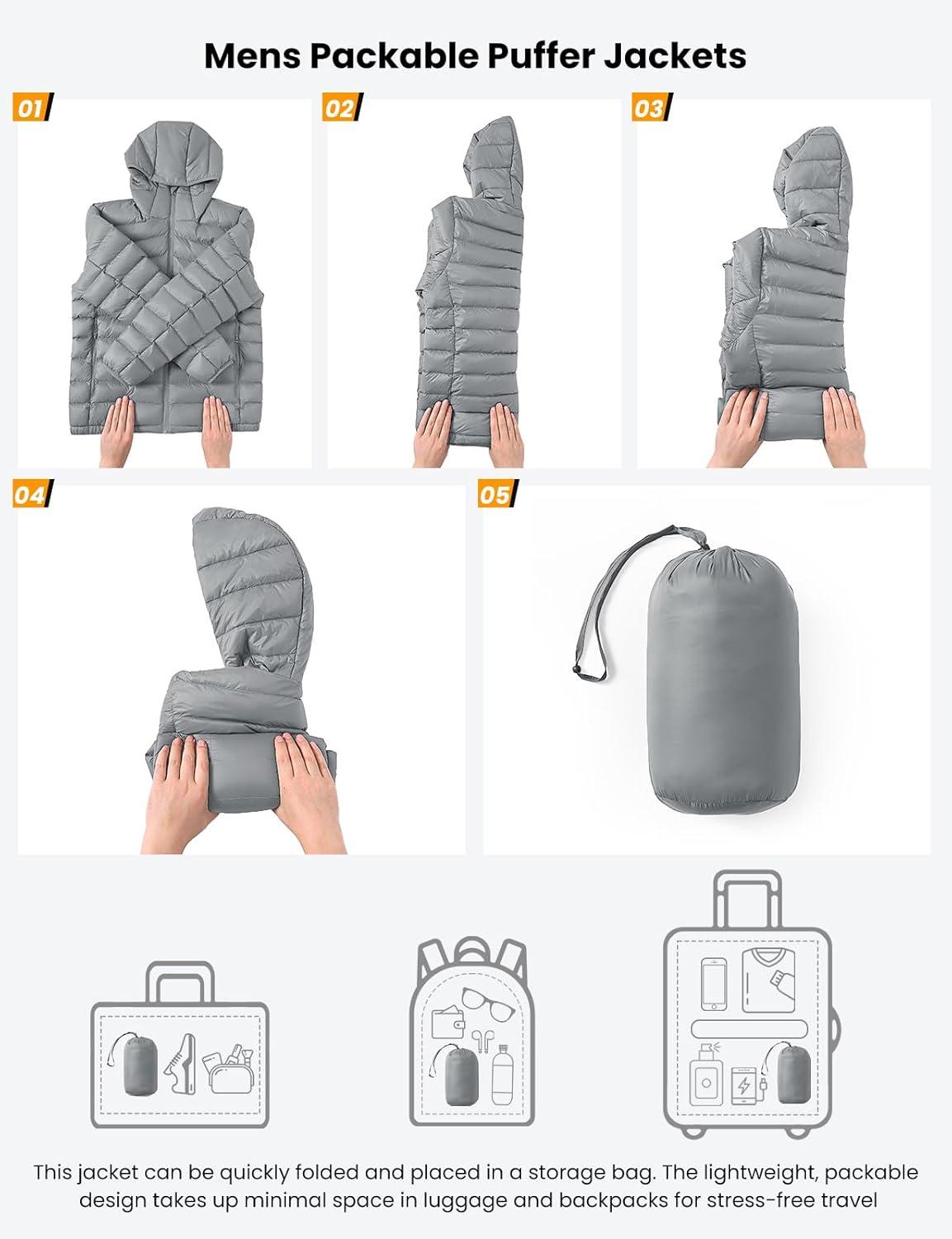 imageTBMPOY Mens Lightweight Packable Puffer Jackets Hooded Winter Bubble Coat Warm WaterResistant for Travel Casual HikingLight Grey