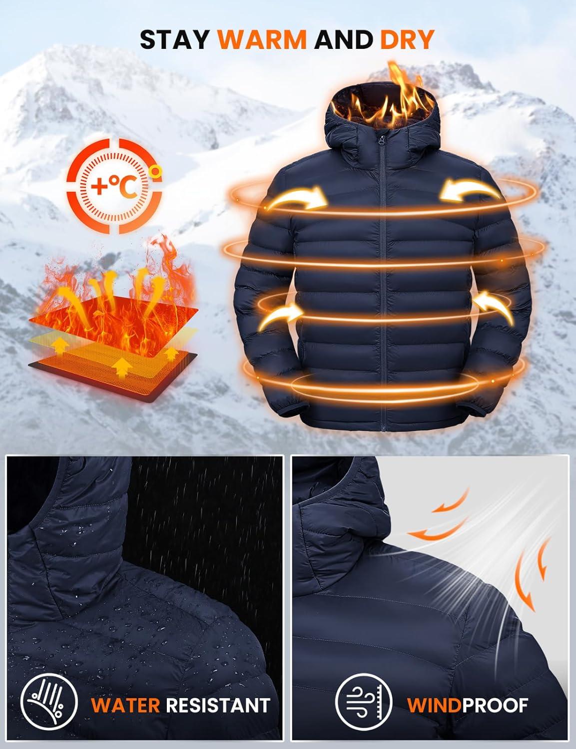 imageTBMPOY Mens Lightweight Packable Puffer Jackets Hooded Winter Bubble Coat Warm WaterResistant for Travel Casual HikingNavy