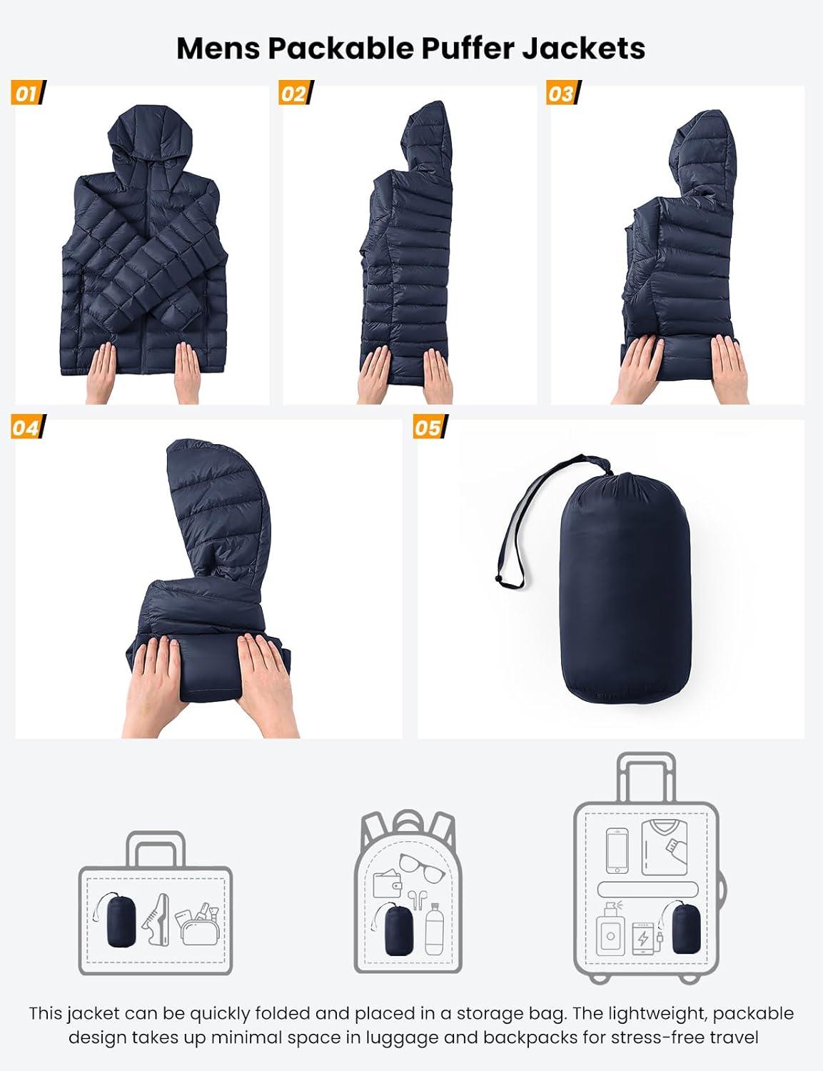 imageTBMPOY Mens Lightweight Packable Puffer Jackets Hooded Winter Bubble Coat Warm WaterResistant for Travel Casual HikingNavy