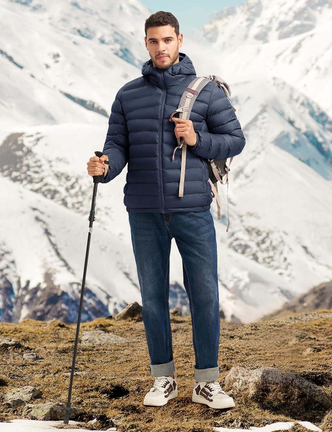 imageTBMPOY Mens Lightweight Packable Puffer Jackets Hooded Winter Bubble Coat Warm WaterResistant for Travel Casual HikingNavy