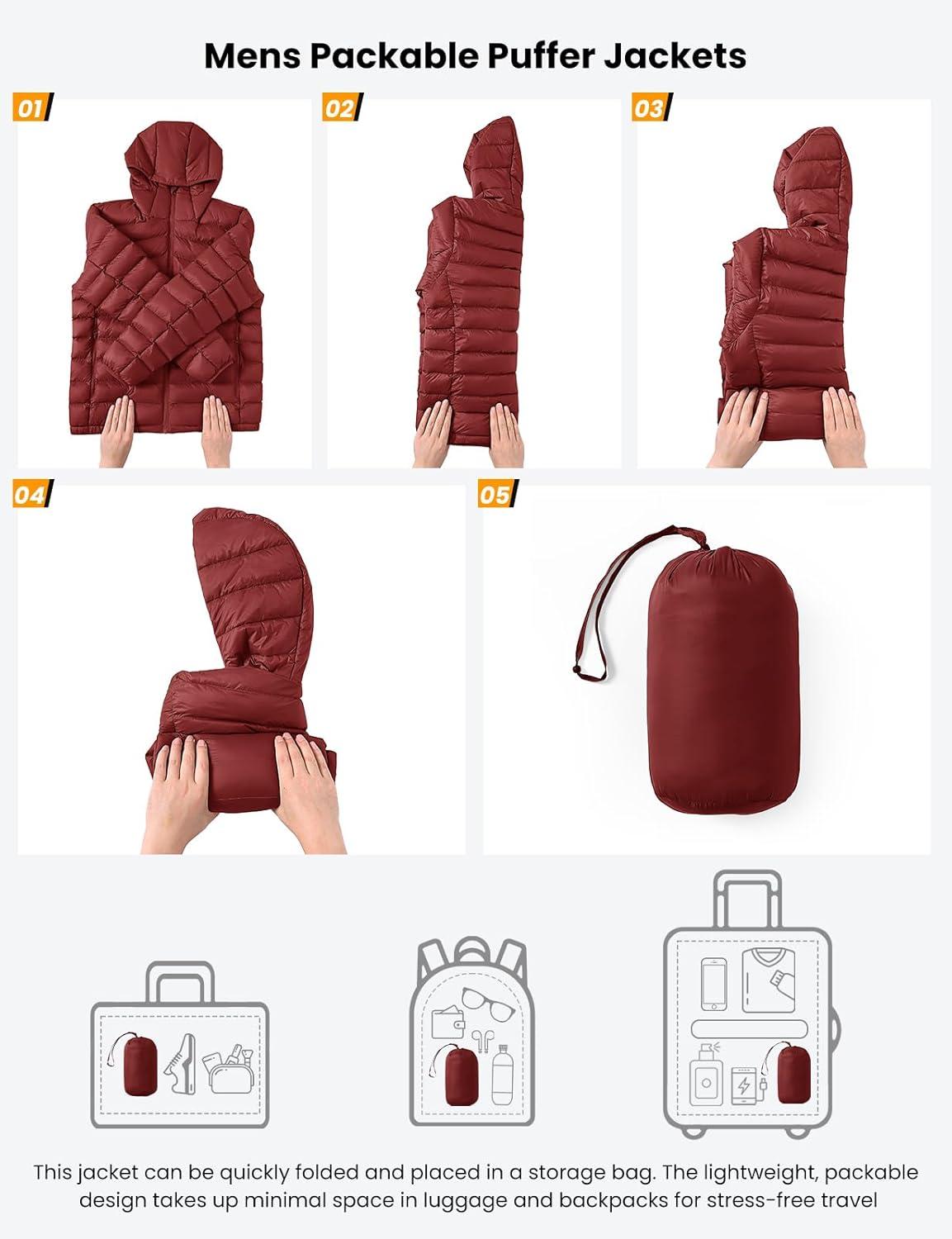 imageTBMPOY Mens Lightweight Packable Puffer Jackets Hooded Winter Bubble Coat Warm WaterResistant for Travel Casual HikingRed