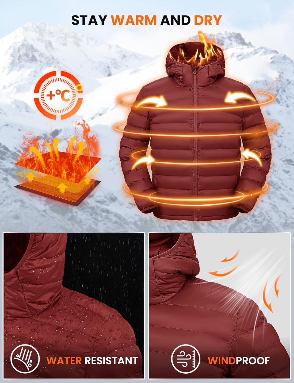 imageTBMPOY Mens Lightweight Packable Puffer Jackets Hooded Winter Bubble Coat Warm WaterResistant for Travel Casual HikingRed