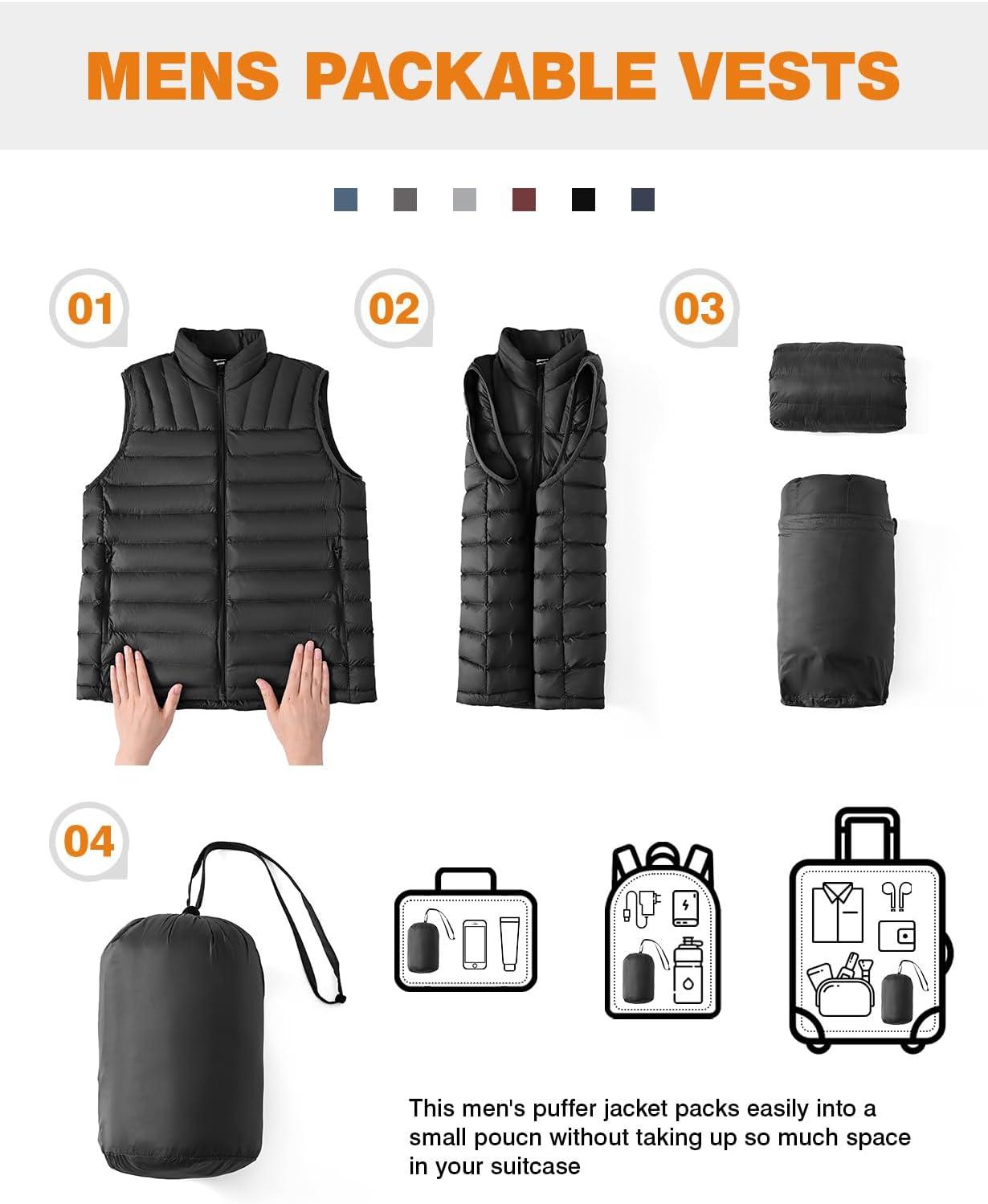 imageTBMPOY Mens Lightweight Packable Puffer Vest Sleeveless Puffy Outerwear WaterResistant Bubble Jackets Work Casual GolfBlack