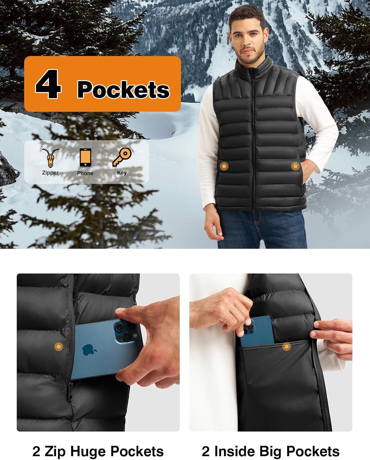 imageTBMPOY Mens Lightweight Packable Puffer Vest Sleeveless Puffy Outerwear WaterResistant Bubble Jackets Work Casual GolfBlack