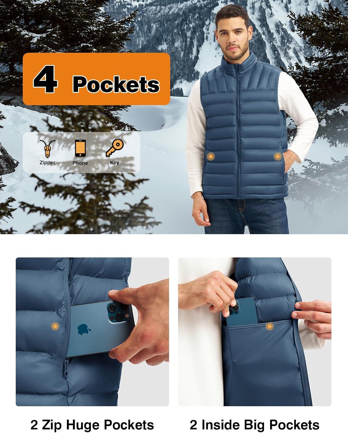 imageTBMPOY Mens Lightweight Packable Puffer Vest Sleeveless Puffy Outerwear WaterResistant Bubble Jackets Work Casual GolfBlue