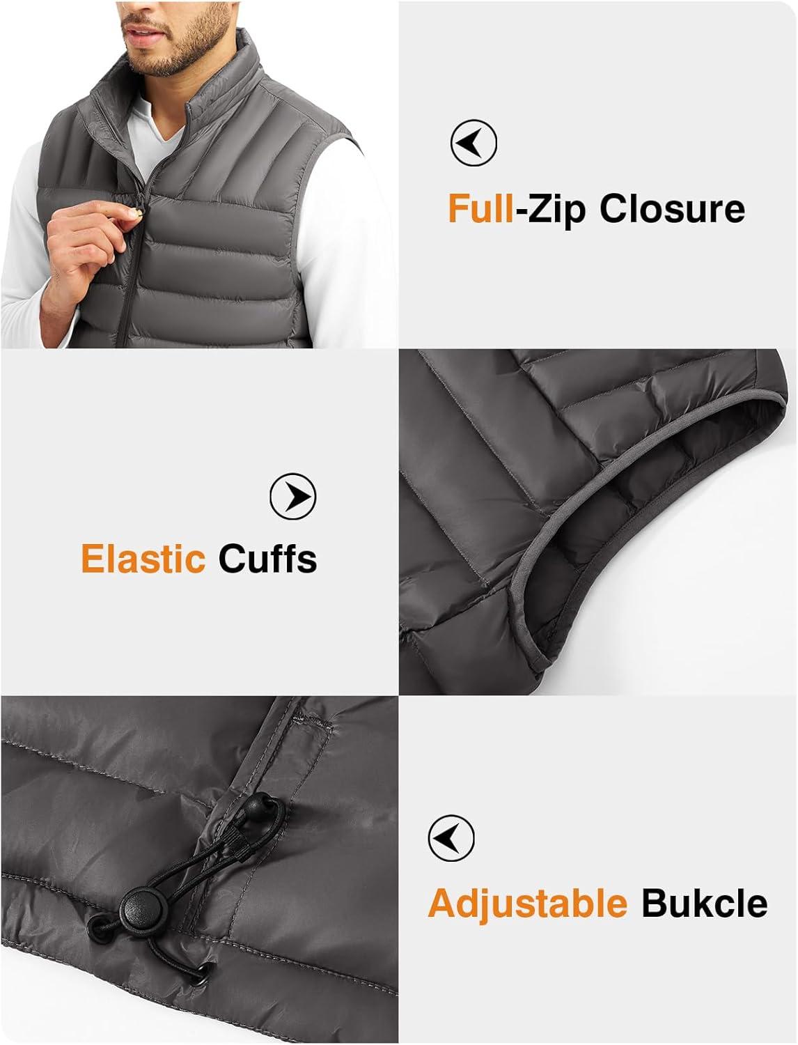 imageTBMPOY Mens Lightweight Packable Puffer Vest Sleeveless Puffy Outerwear WaterResistant Bubble Jackets Work Casual GolfDark Grey