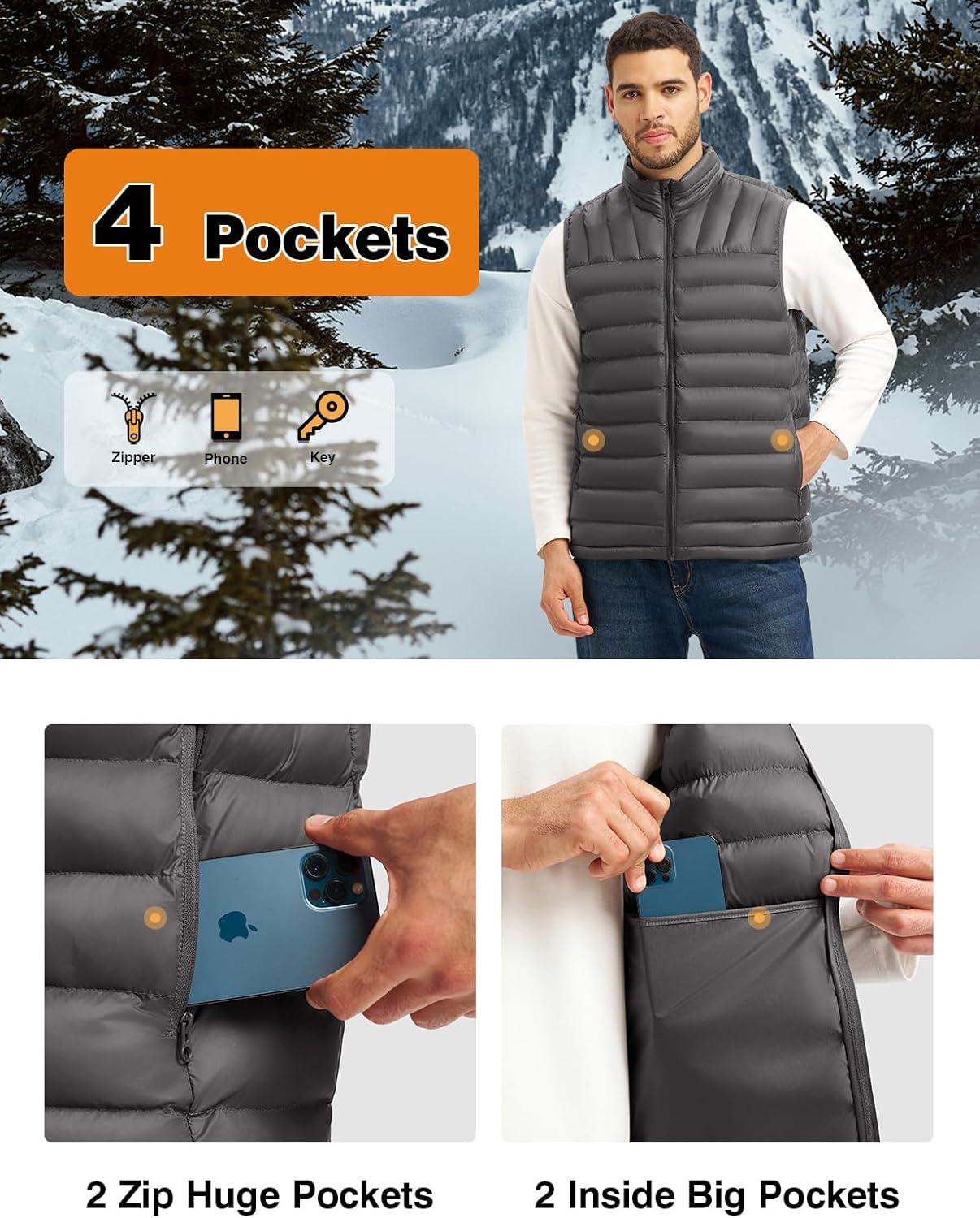 imageTBMPOY Mens Lightweight Packable Puffer Vest Sleeveless Puffy Outerwear WaterResistant Bubble Jackets Work Casual GolfDark Grey
