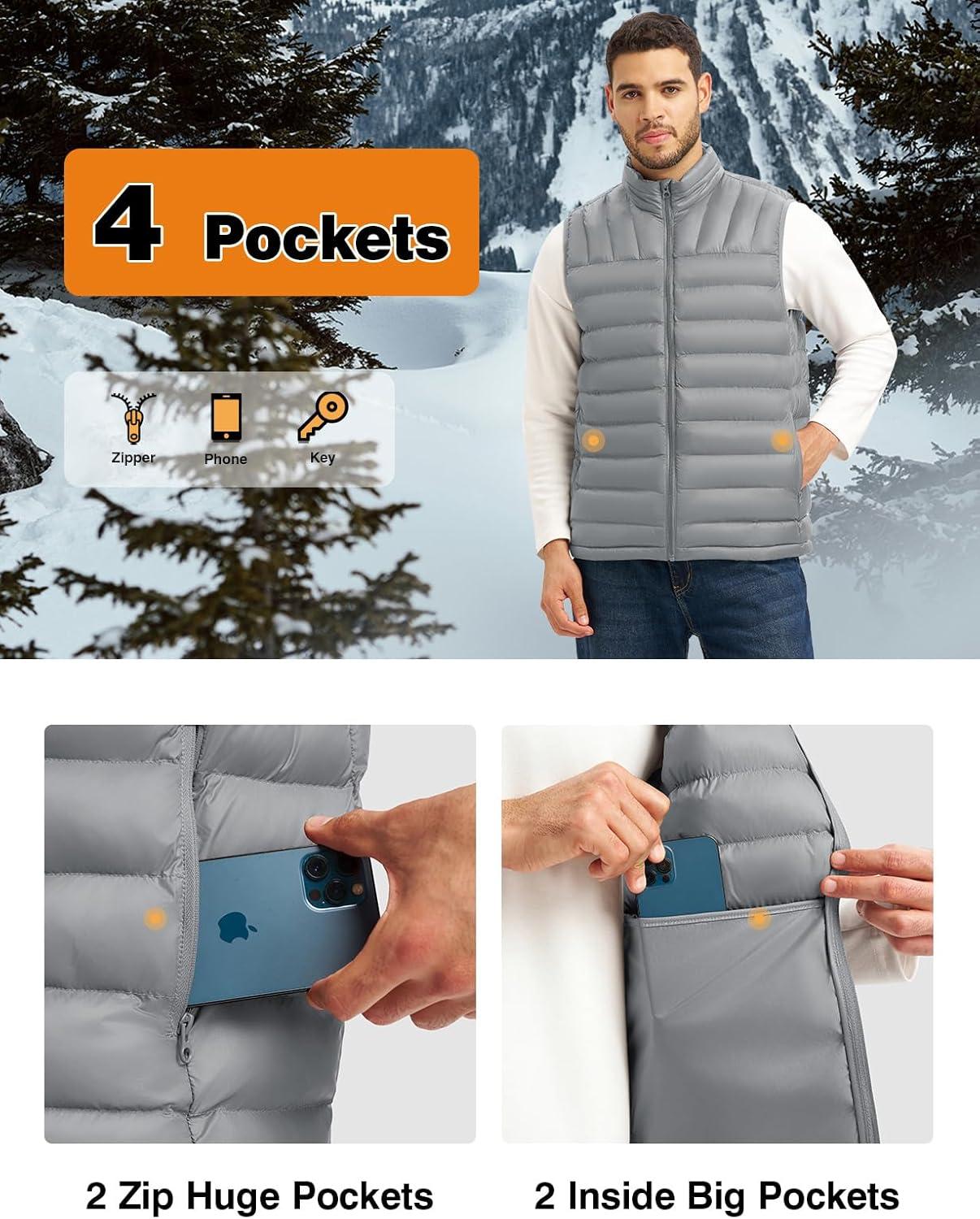 imageTBMPOY Mens Lightweight Packable Puffer Vest Sleeveless Puffy Outerwear WaterResistant Bubble Jackets Work Casual GolfLight Grey