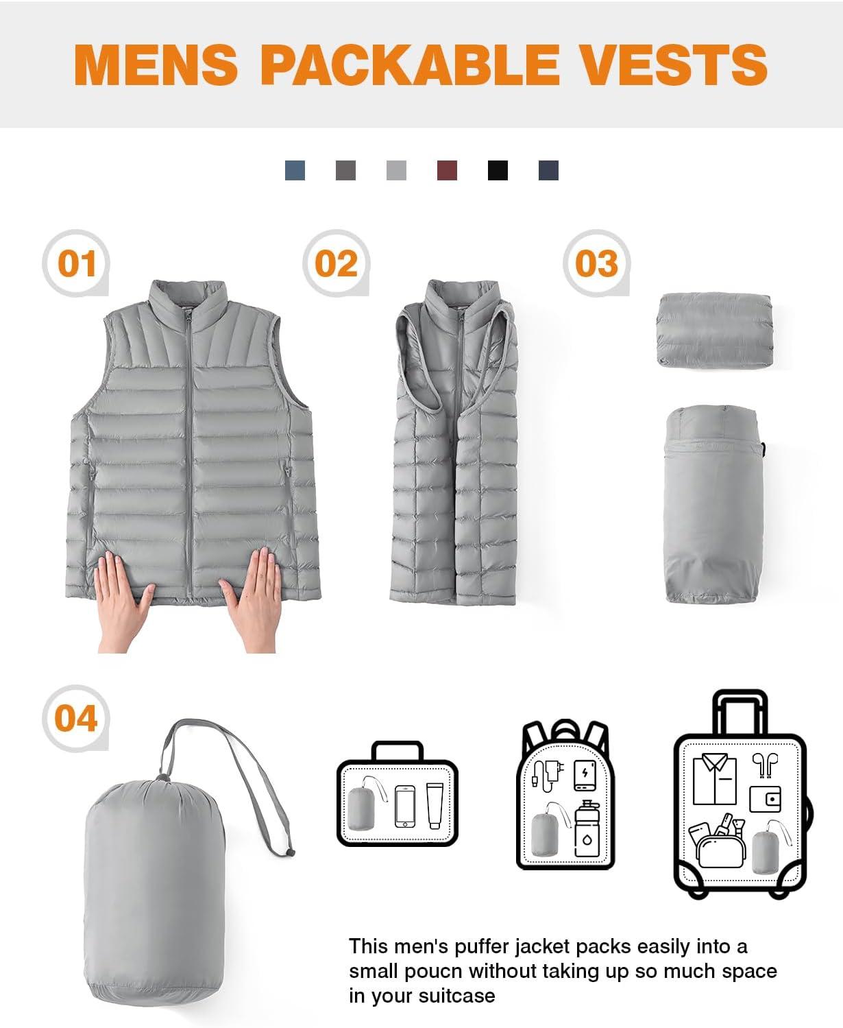 imageTBMPOY Mens Lightweight Packable Puffer Vest Sleeveless Puffy Outerwear WaterResistant Bubble Jackets Work Casual GolfLight Grey