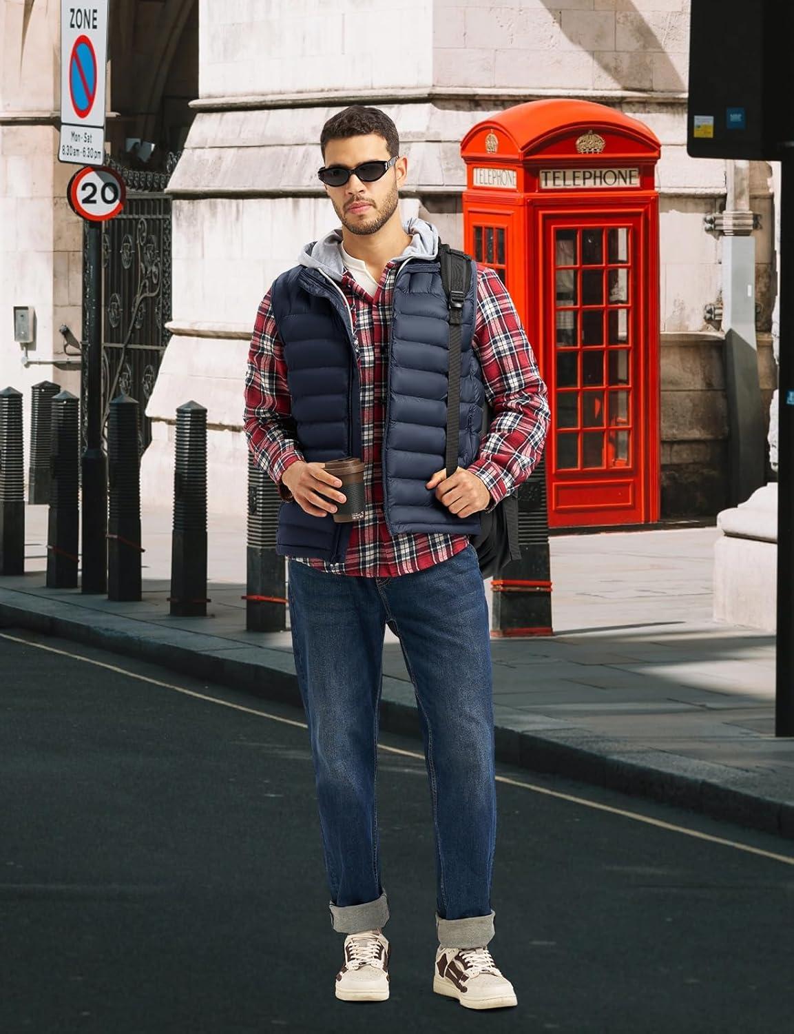imageTBMPOY Mens Lightweight Packable Puffer Vest Sleeveless Puffy Outerwear WaterResistant Bubble Jackets Work Casual GolfNavy