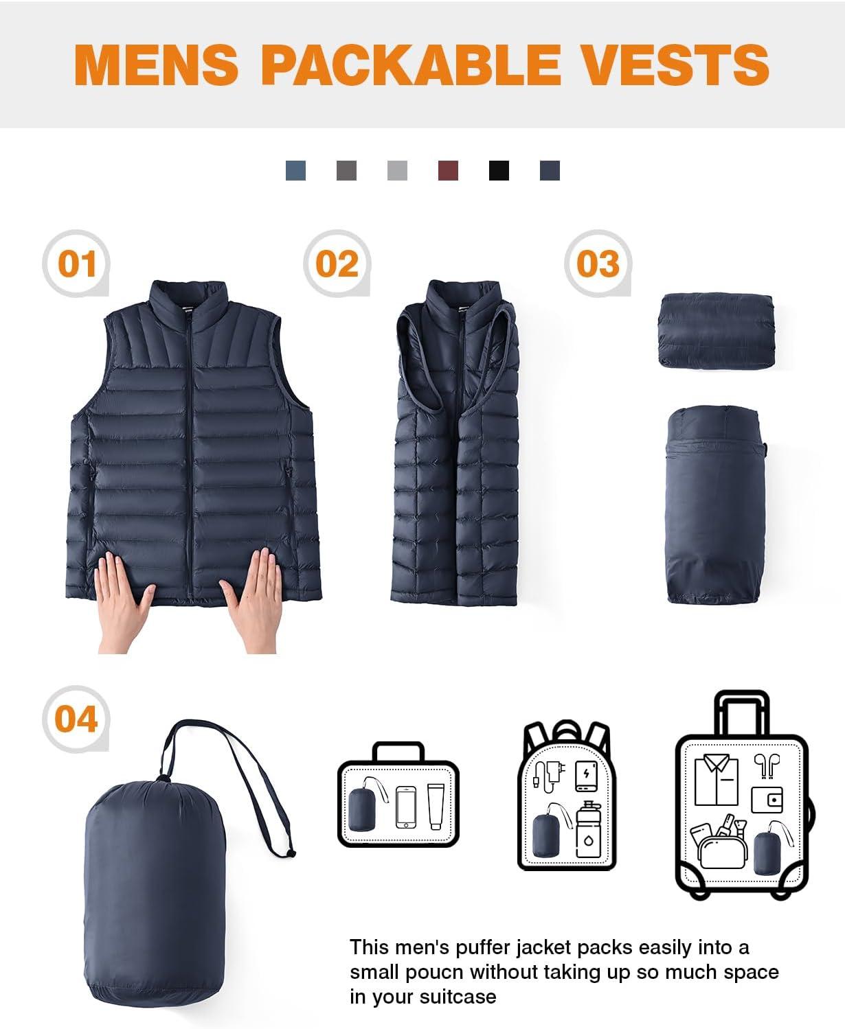 imageTBMPOY Mens Lightweight Packable Puffer Vest Sleeveless Puffy Outerwear WaterResistant Bubble Jackets Work Casual GolfNavy