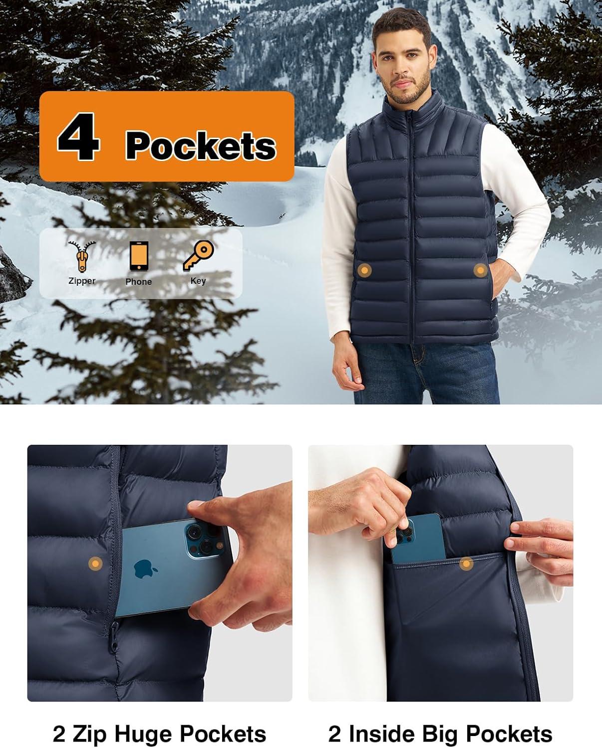 imageTBMPOY Mens Lightweight Packable Puffer Vest Sleeveless Puffy Outerwear WaterResistant Bubble Jackets Work Casual GolfNavy