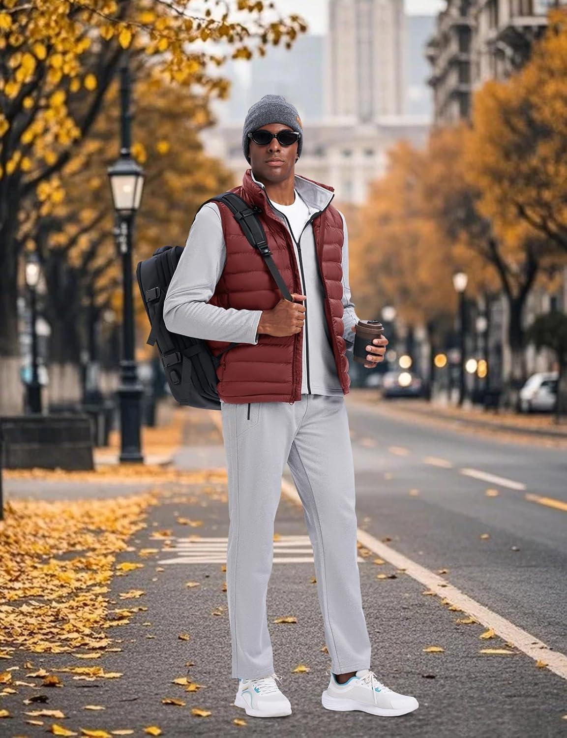 imageTBMPOY Mens Lightweight Packable Puffer Vest Sleeveless Puffy Outerwear WaterResistant Bubble Jackets Work Casual GolfWine Red