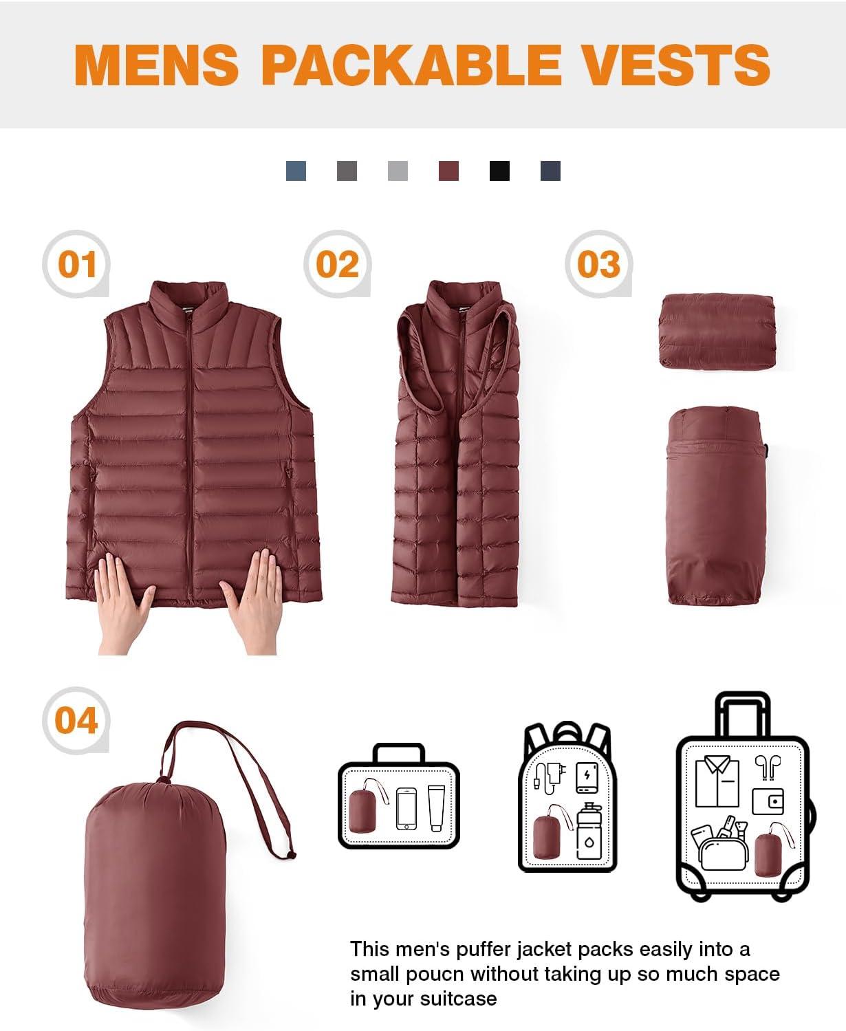 imageTBMPOY Mens Lightweight Packable Puffer Vest Sleeveless Puffy Outerwear WaterResistant Bubble Jackets Work Casual GolfWine Red