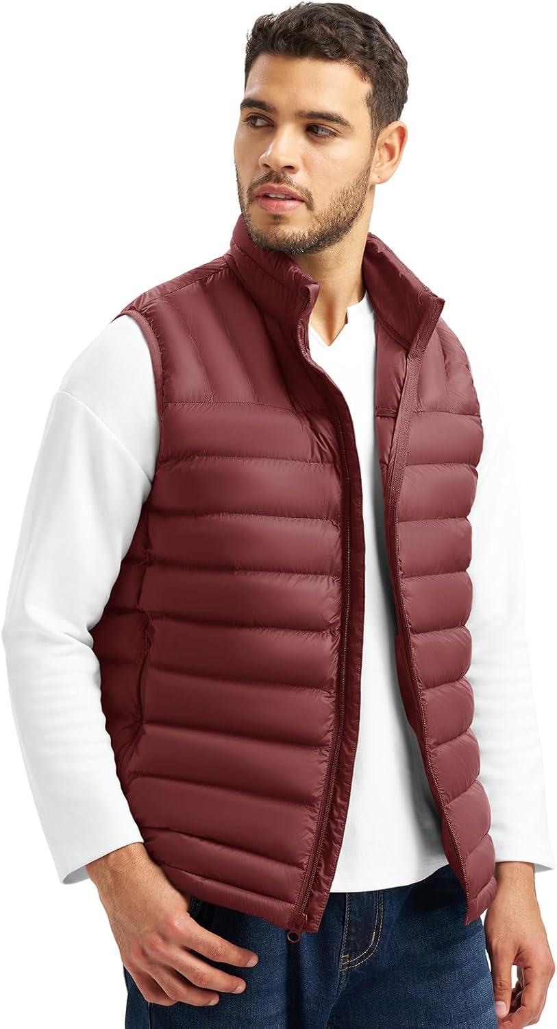 imageTBMPOY Mens Lightweight Packable Puffer Vest Sleeveless Puffy Outerwear WaterResistant Bubble Jackets Work Casual GolfWine Red