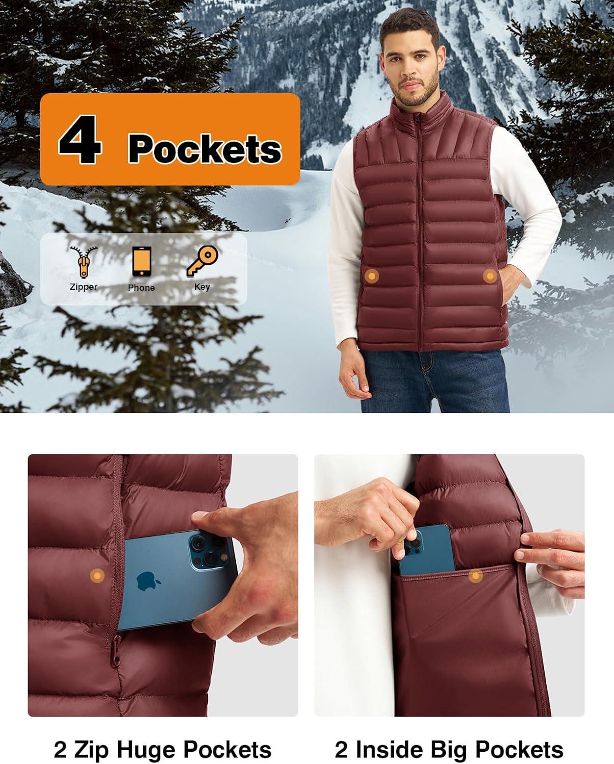 imageTBMPOY Mens Lightweight Packable Puffer Vest Sleeveless Puffy Outerwear WaterResistant Bubble Jackets Work Casual GolfWine Red