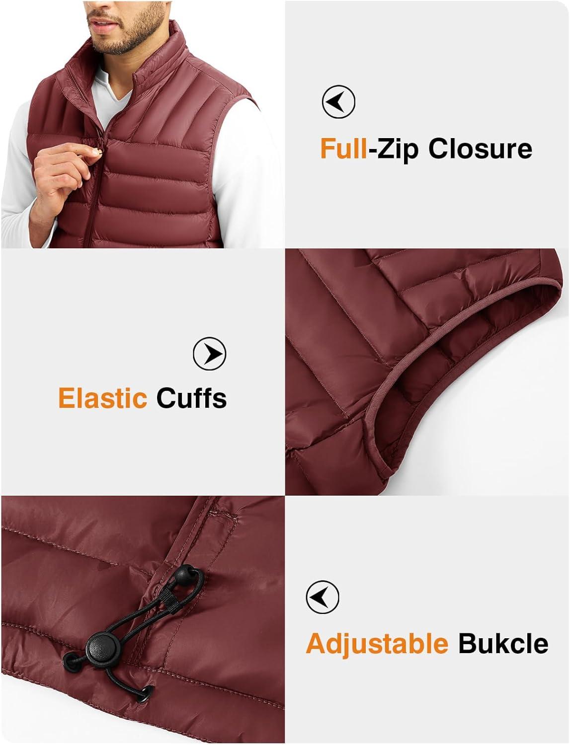imageTBMPOY Mens Lightweight Packable Puffer Vest Sleeveless Puffy Outerwear WaterResistant Bubble Jackets Work Casual GolfWine Red