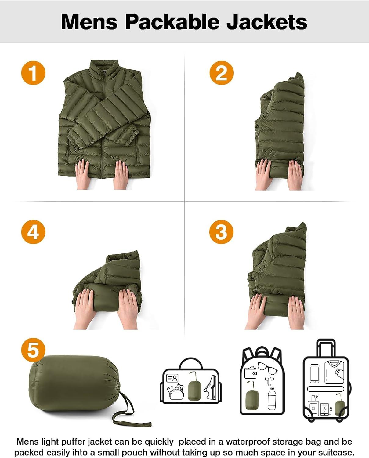 imageTBMPOY Mens Lightweight Packable Puffer Winter Jackets Puffy WaterResistant Bubble Insulated Coat for Travel Ski HikingArmy Green