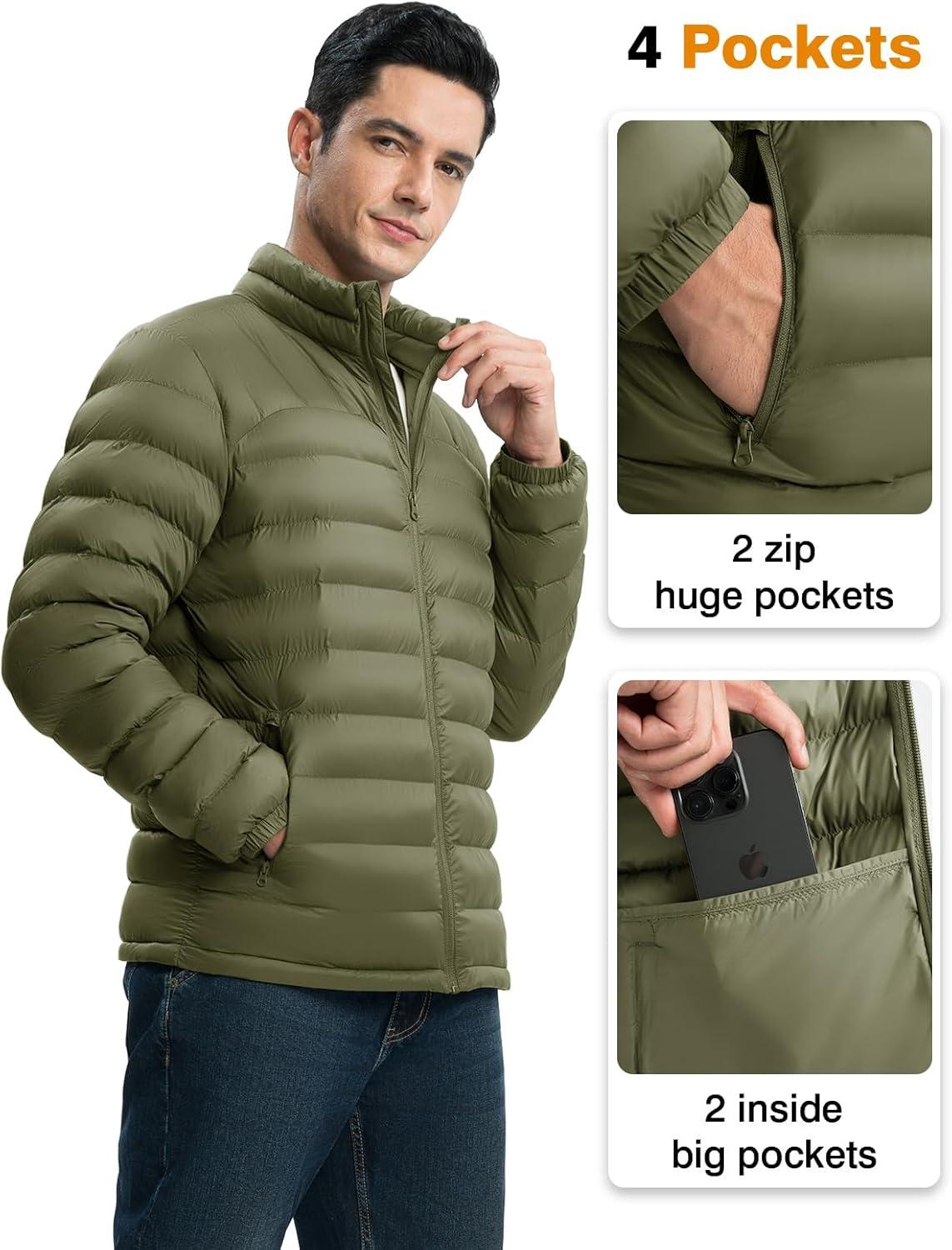 imageTBMPOY Mens Lightweight Packable Puffer Winter Jackets Puffy WaterResistant Bubble Insulated Coat for Travel Ski HikingArmy Green