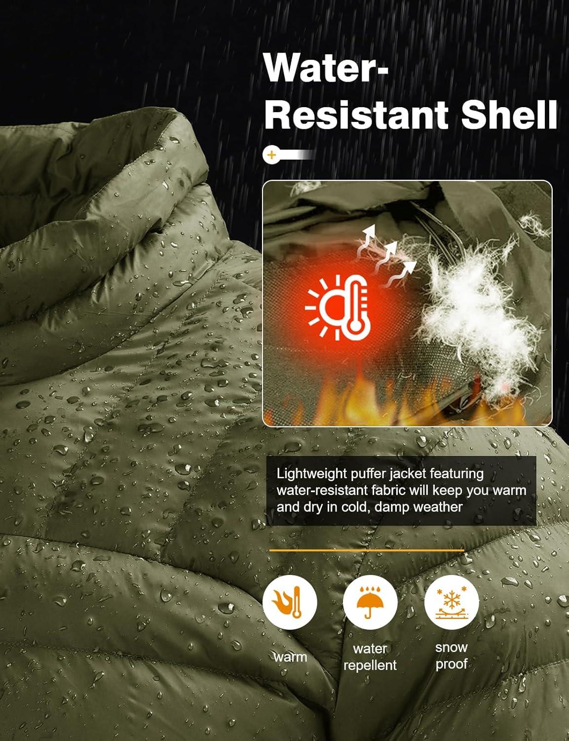 imageTBMPOY Mens Lightweight Packable Puffer Winter Jackets Puffy WaterResistant Bubble Insulated Coat for Travel Ski HikingArmy Green