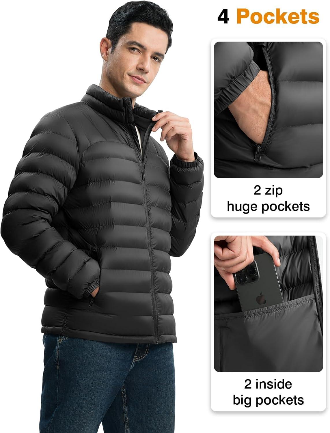 imageTBMPOY Mens Lightweight Packable Puffer Winter Jackets Puffy WaterResistant Bubble Insulated Coat for Travel Ski HikingBlack