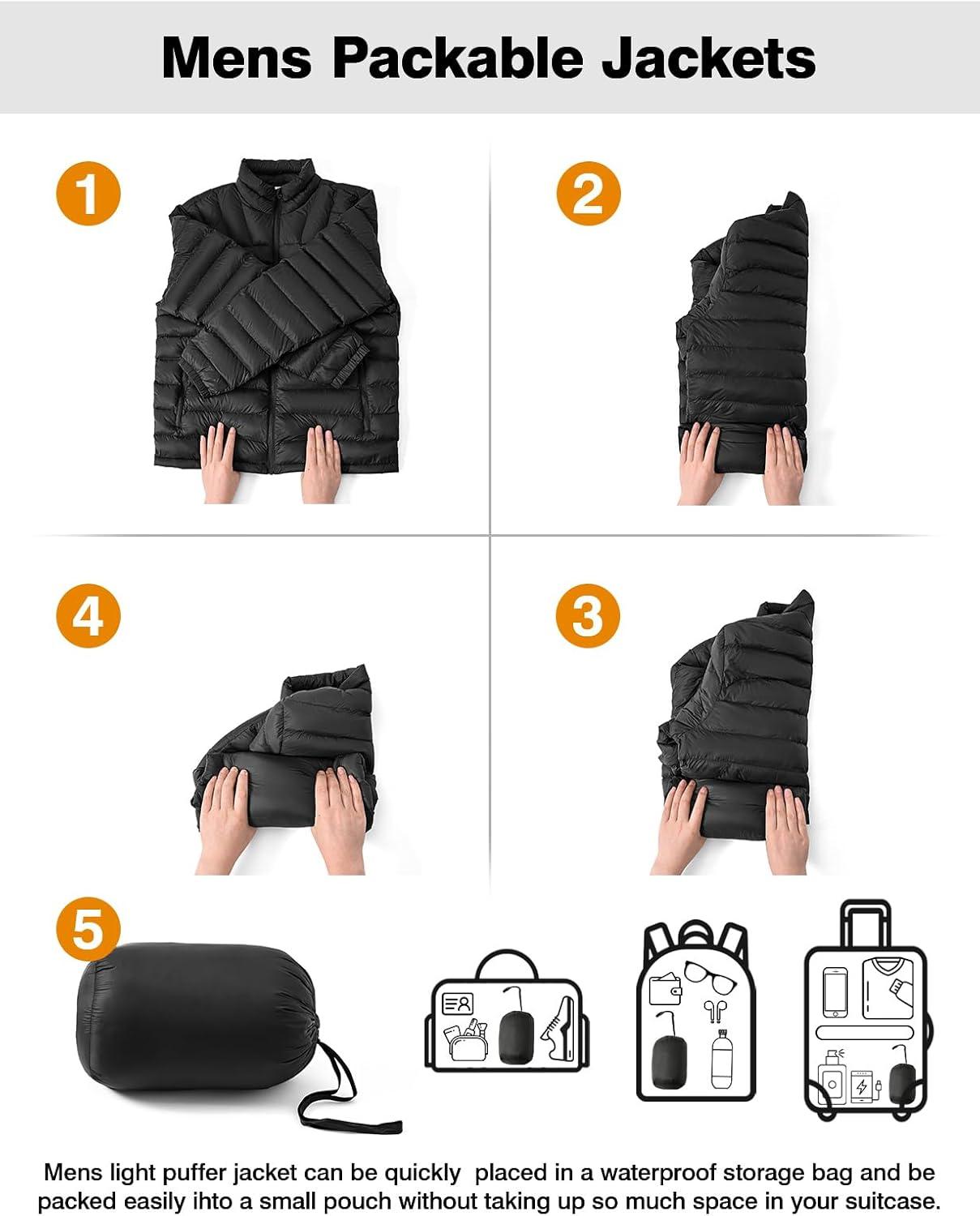 imageTBMPOY Mens Lightweight Packable Puffer Winter Jackets Puffy WaterResistant Bubble Insulated Coat for Travel Ski HikingBlack