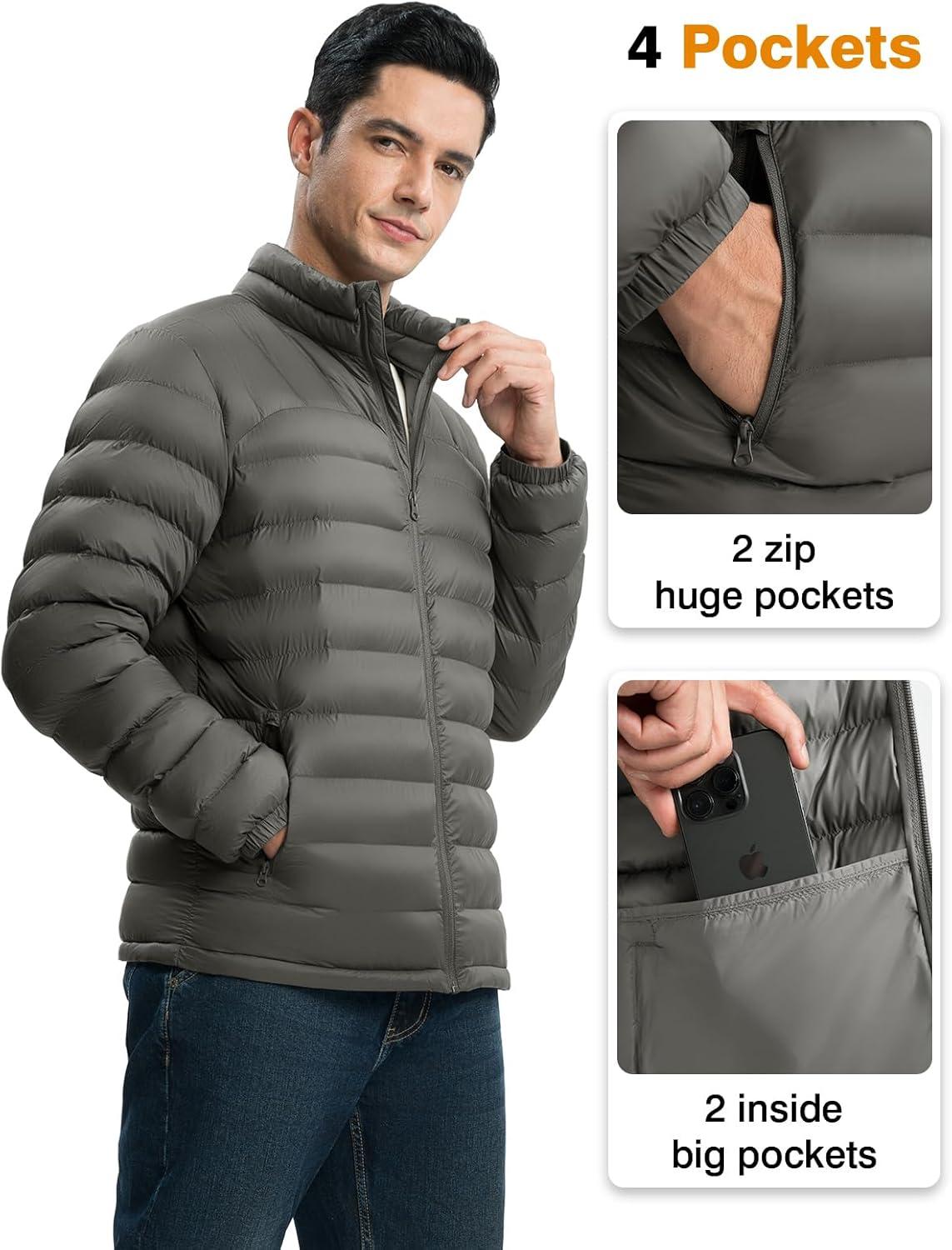 imageTBMPOY Mens Lightweight Packable Puffer Winter Jackets Puffy WaterResistant Bubble Insulated Coat for Travel Ski HikingDark Grey