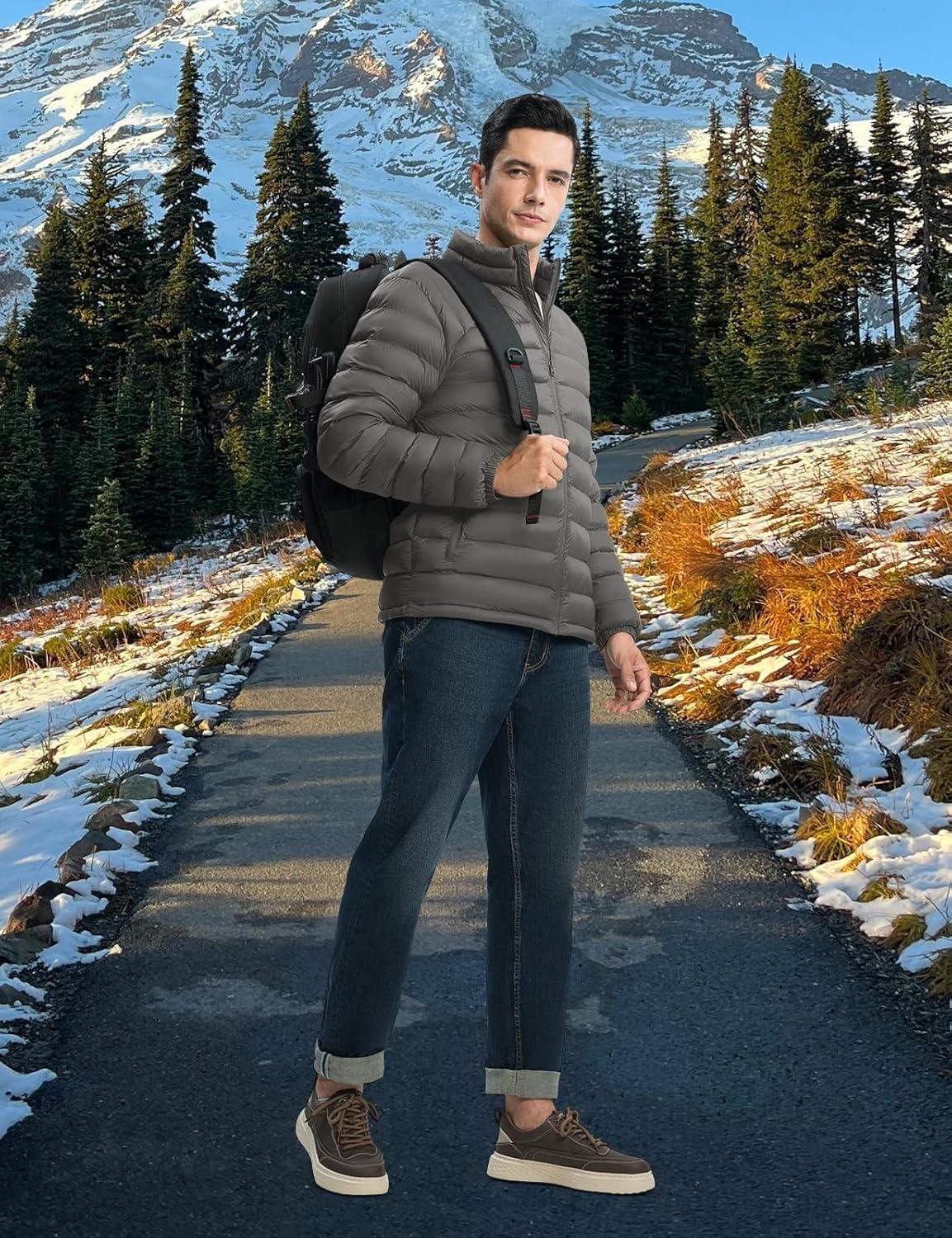 imageTBMPOY Mens Lightweight Packable Puffer Winter Jackets Puffy WaterResistant Bubble Insulated Coat for Travel Ski HikingDark Grey