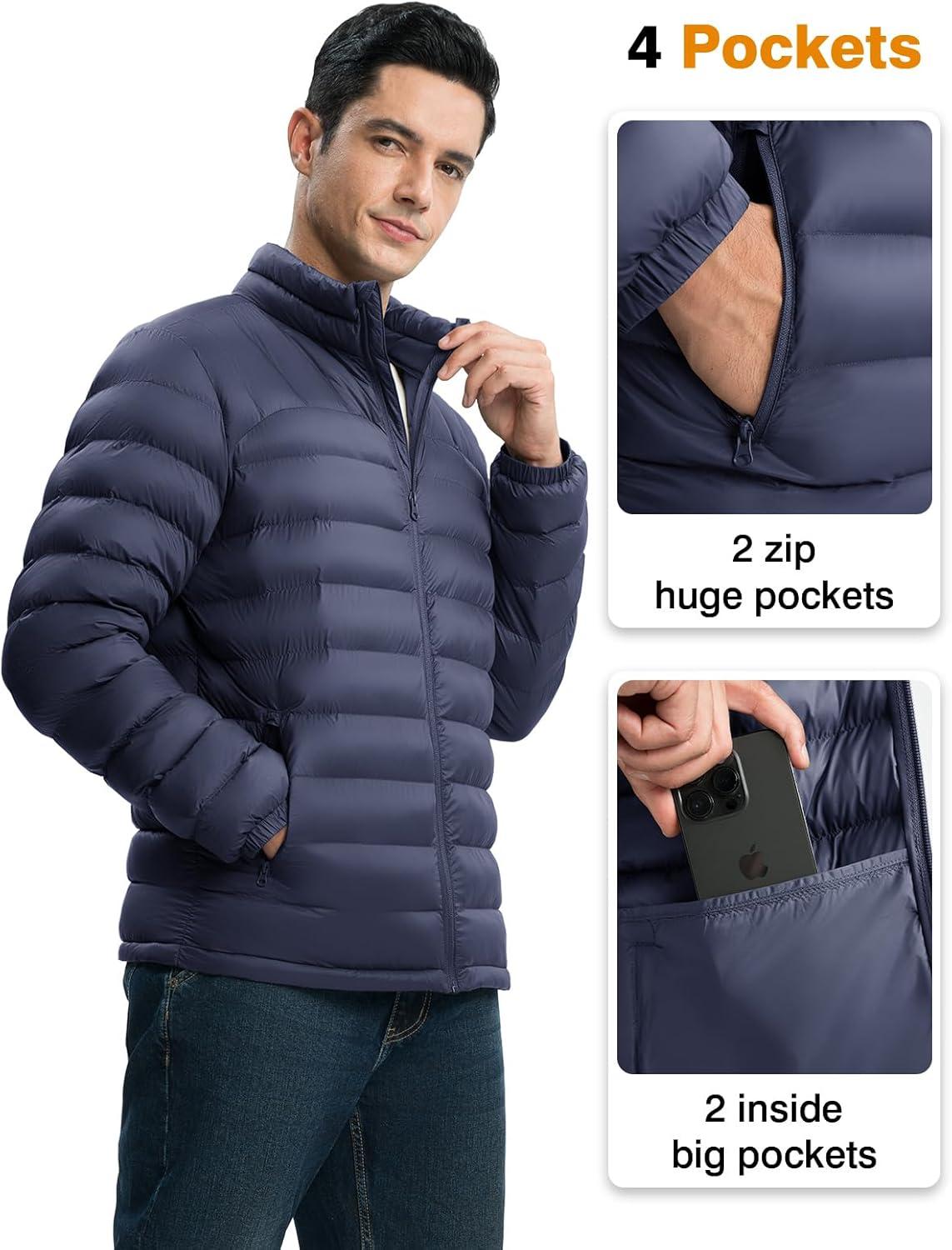imageTBMPOY Mens Lightweight Packable Puffer Winter Jackets Puffy WaterResistant Bubble Insulated Coat for Travel Ski HikingNavy
